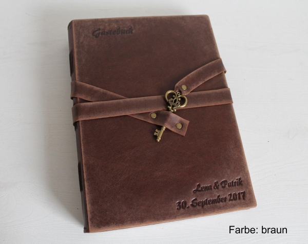 Gästenbuch - Album A4+ "Schlüssel"  im Vintage Look, braun